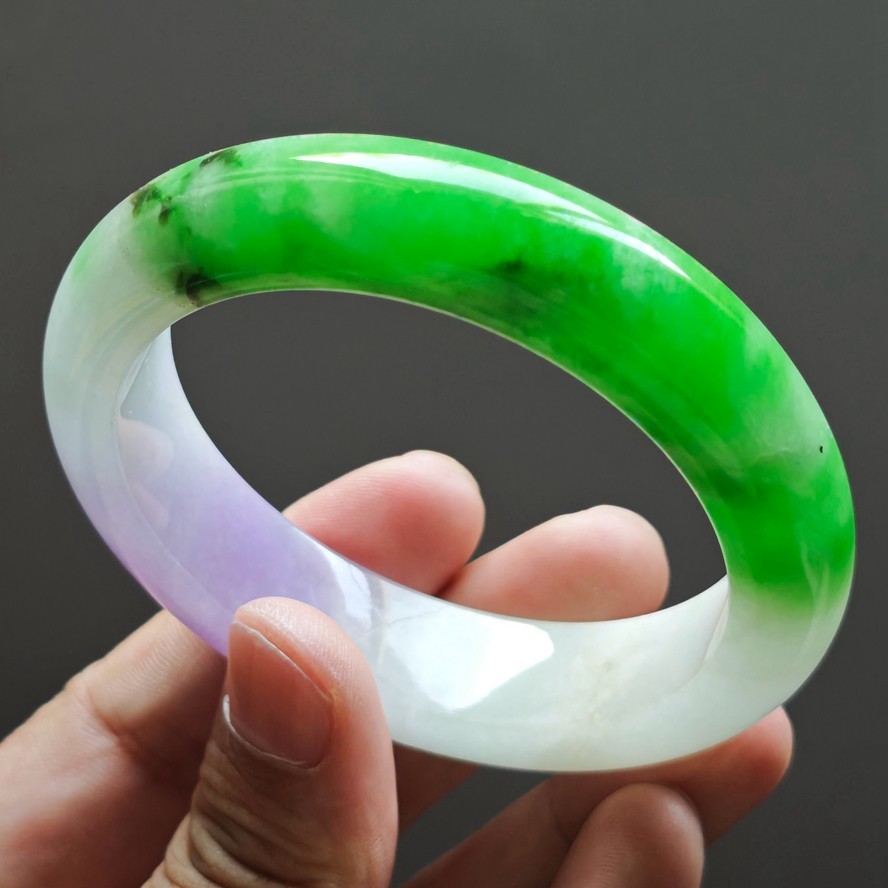 62mm Burma Emerald Ice Green Purple Jade Jadeite Bracelets Jade Bangle 4071
