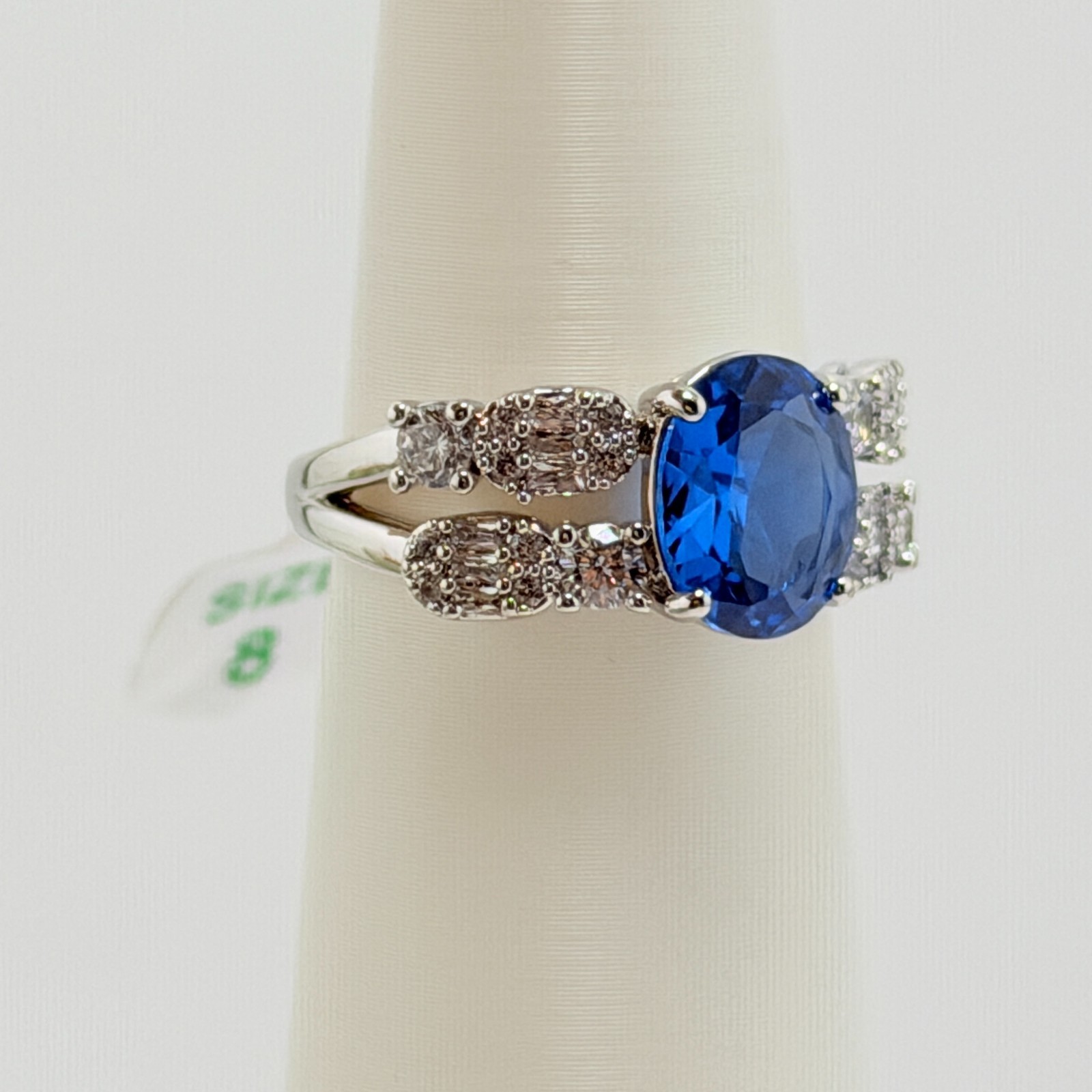 Bomb Party Sz 8 “Melded Whispers” Aqua Blue Spinel on Rhodium RG87765
