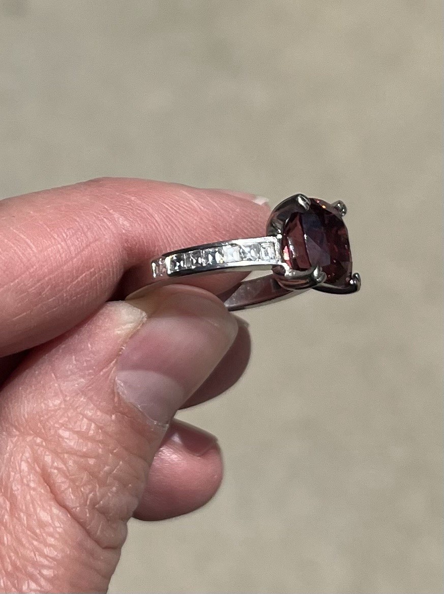 GIA 5.01 C Natural Unheated Spinel & Diamond Ring in 18K White Gold size 7.75