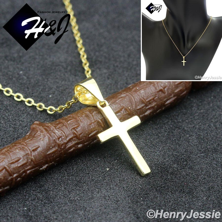 WOMEN 925 STERLING SILVER SMALL GOLD PLATED PLAIN CROSS PENDANT NECKLACE*WGN15
