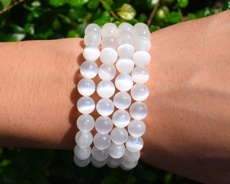 2 pieces Selenite 8mm Beaded Healing Reiki Balance Chakra Stress Relief Bracelet