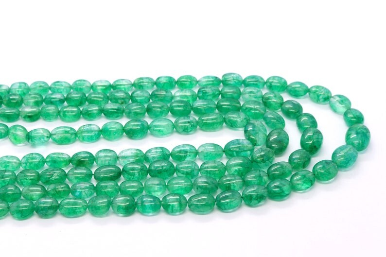 4 Layer Green Emerald Smooth Oval Shape Gemstone Beads Handmade Necklaces 18”