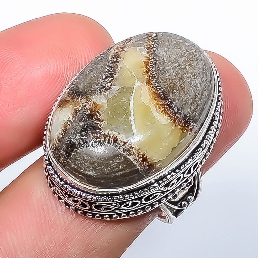 Natural Septerian Stone Gemstone 925 Silver Plated Fine Art Ring s.8 T2712