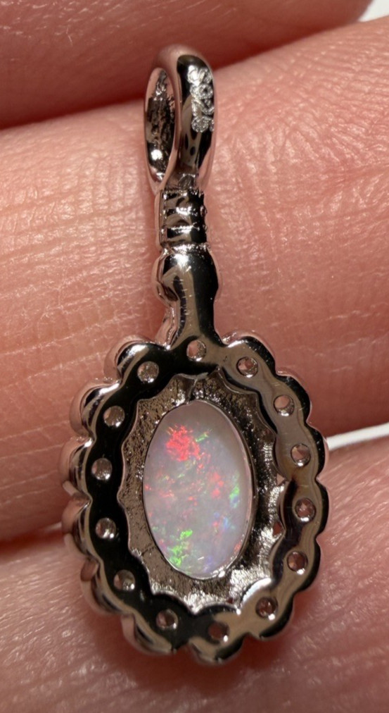 Solid Opal Pendant Silver Multicolour Floral style Versatile Everyday wear #0153