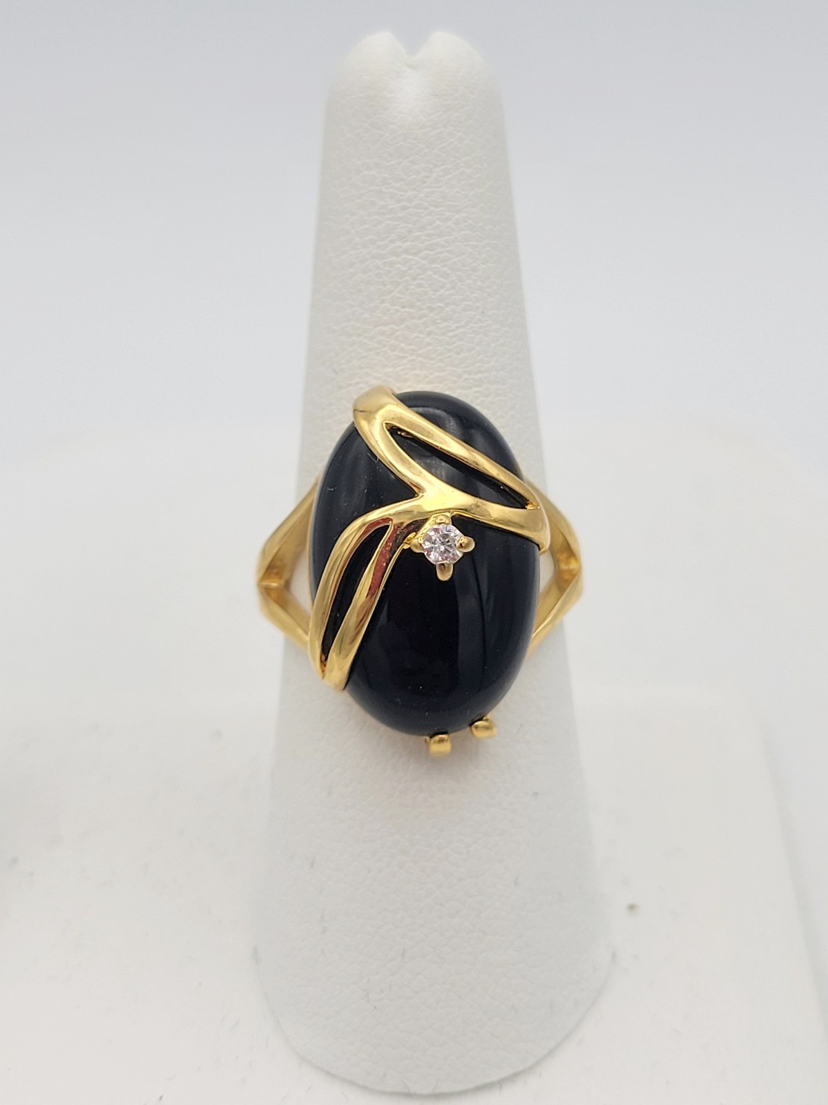 Palm Beach Jewelry Gold-Plated Oval Natural Black Onyx Ring w/Gift Box Sz 7 3/4