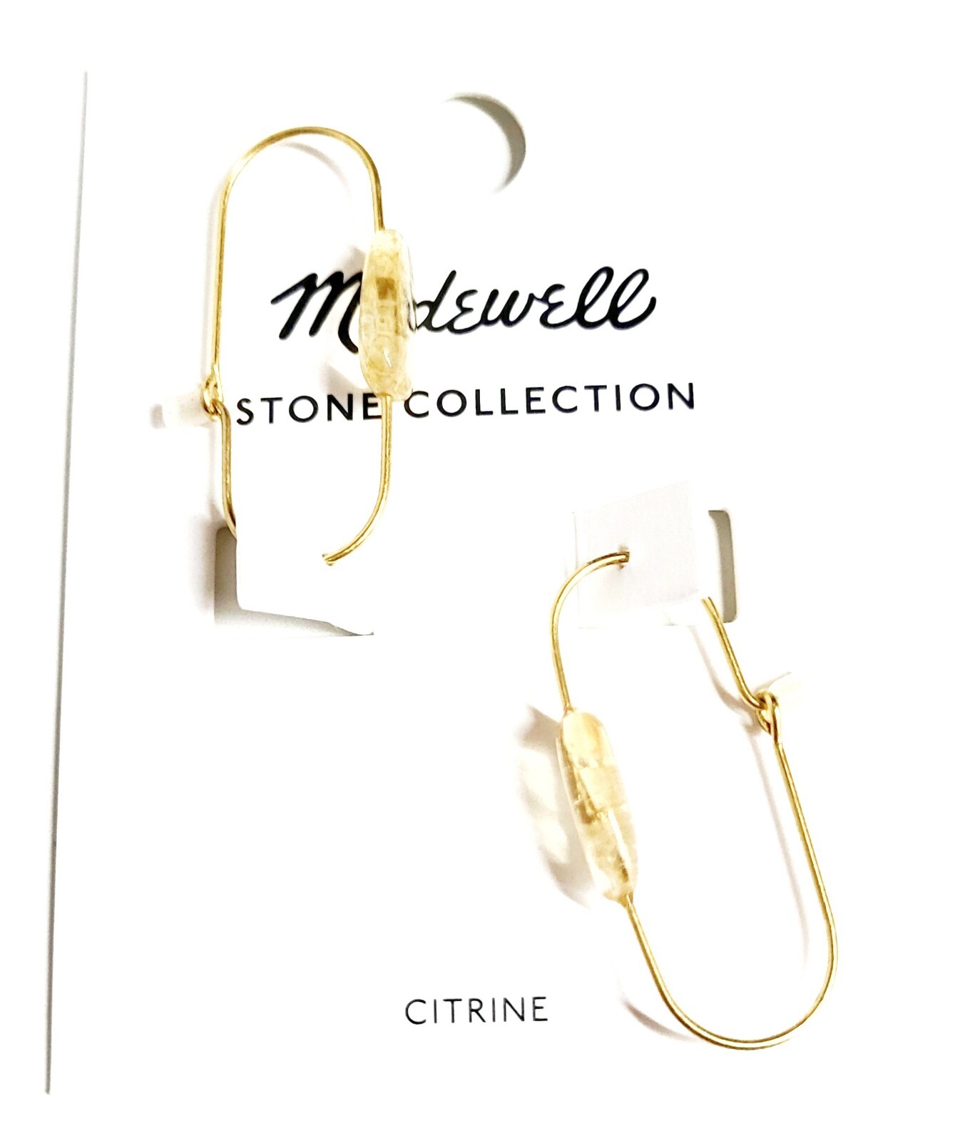 Madewell Stone Collection Medium Drop Hoop Earrings in Citrine Gold Plated New