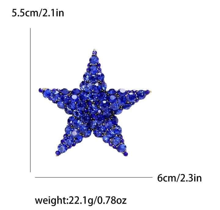 3PCS Star Brooch Pin Set Red White Blue Crystal Look Lapel Pin Unisex Clothing