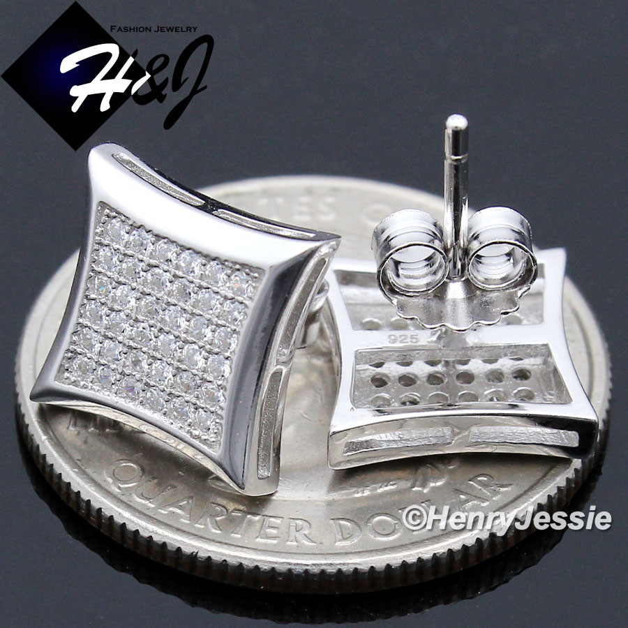MEN WOMEN 925 STERLING SILVER 10MM ICY BLING CUBIC ZIRCONIA 3D STUD EARRING*E103