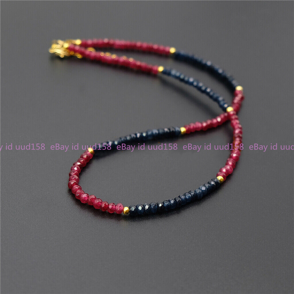 2x4mm Faceted Red Blue Jade Rondelle Gemstone Beads Necklace 18”