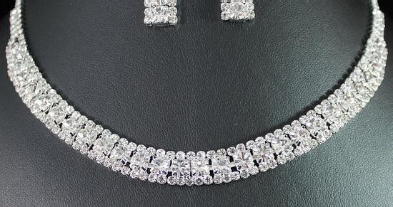 ATTRACTIVE CLEAR AUSTRIAN RHINESTONE CHOKER NECKLACE EARRINGS SET BRIDAL N1382