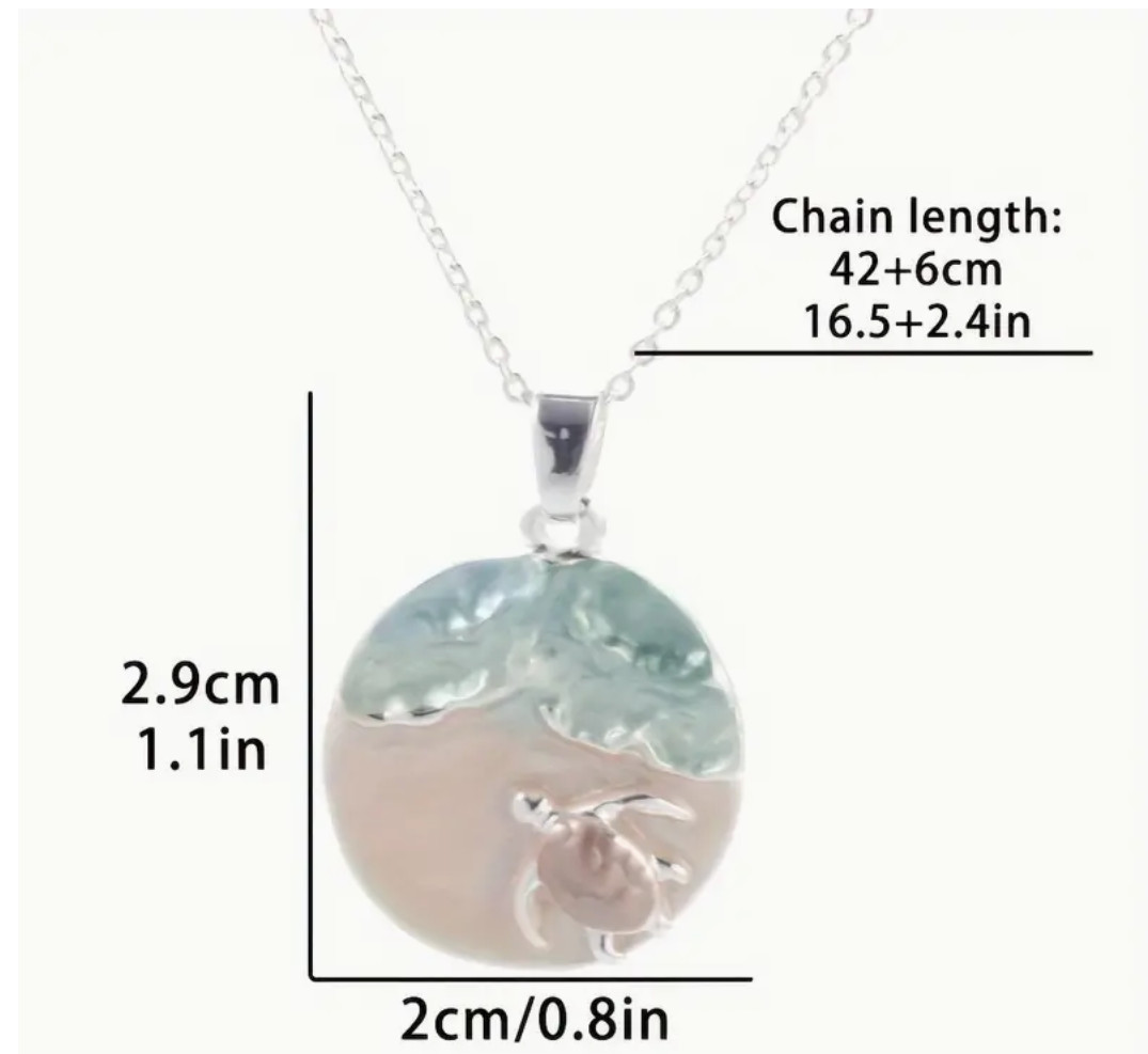 Unique Sea Turtle Tortoise Ocean Beach Pendant Necklace Handmade