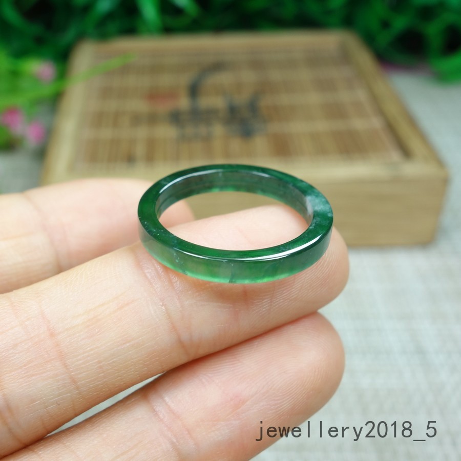 2Pcs Certified Green 100% Natural A jadeite Jade Ring 细条 戒指 指环 USA.6.5#-7.5#