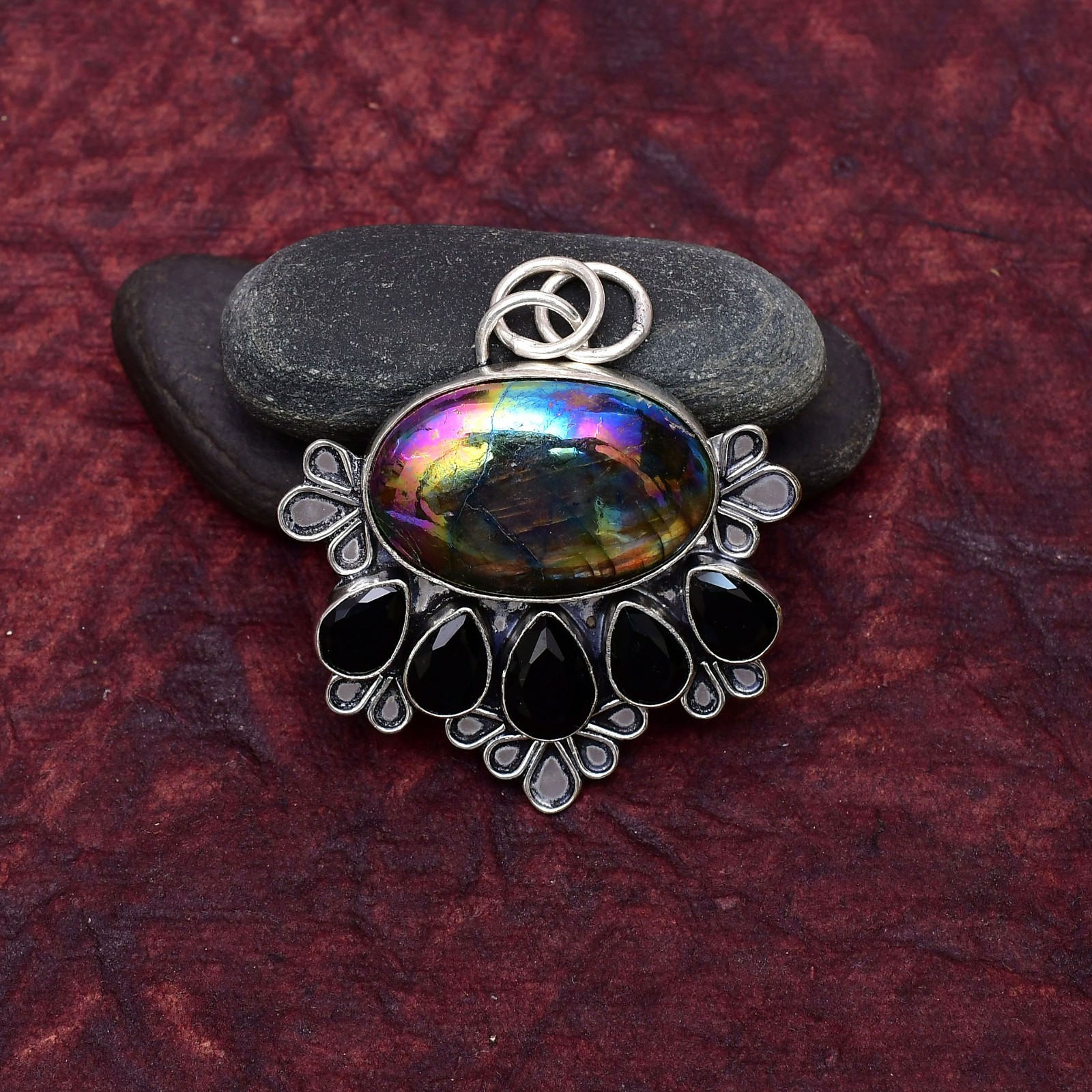 Multi Labradorite Gemstone 925 sterling silver Handmade Pendant 2.16″