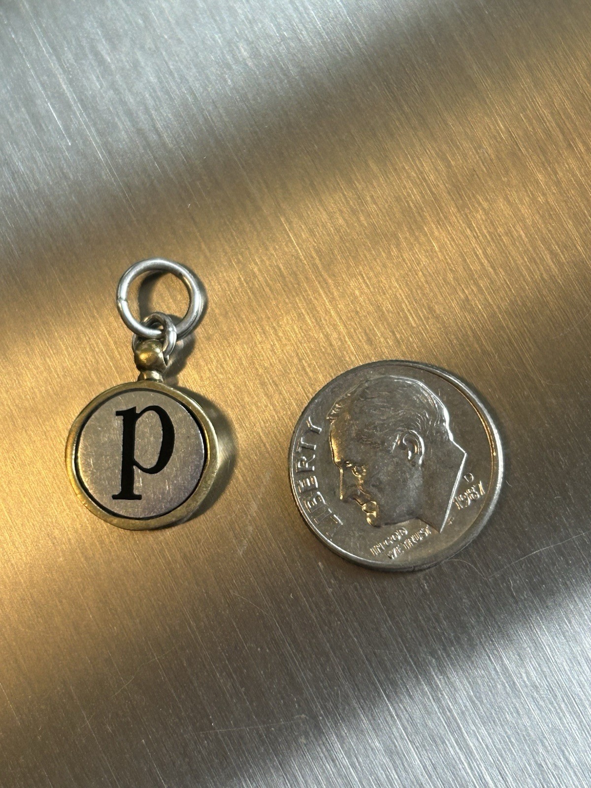 Waxing Poetic Brass/Stainless Initial “p” Charm/ Pendant