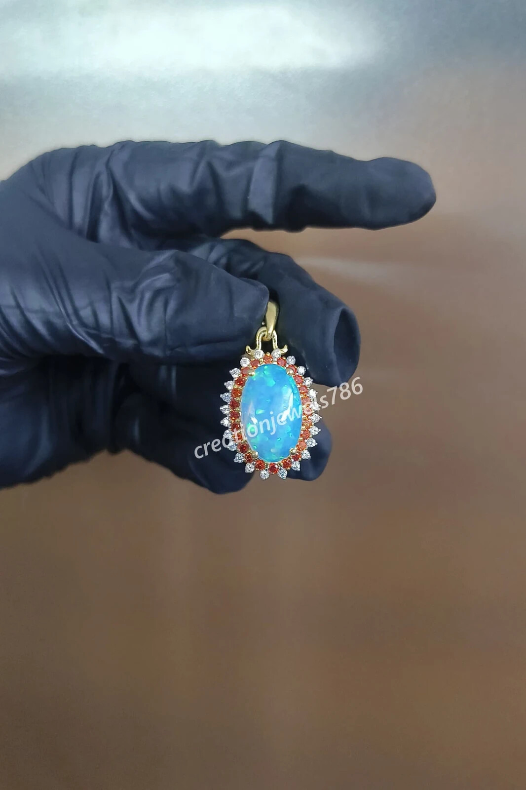 Stunning Synthetic Opal & 0.96 Ctw. Round CZ, Red Garnet Pendant Free 18″ Chain