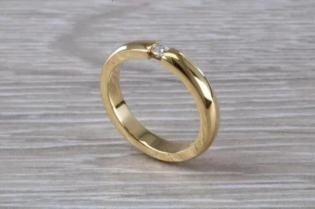 Real Moissanite 1.00Ct Round Cut Wedding Band Ring 14k Yellow Gold Plated Silver