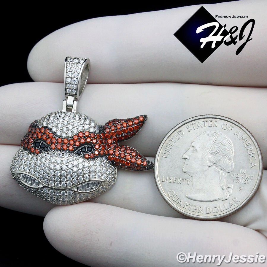 925 STERLING SILVER ICY BLING CZ TEENAGE MUTANT NINJA RED TURTLE PENDANT*SP413