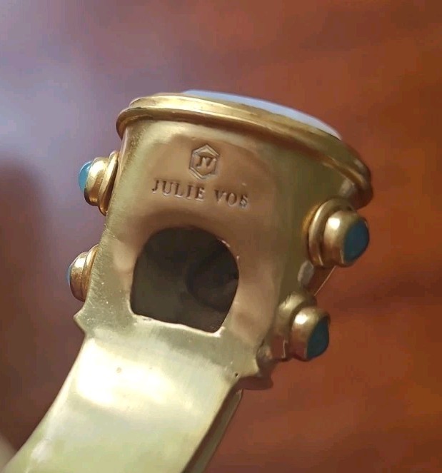 Julie Vos Cannes Cuff Hinge Bangle 24k Gold Mother Of Pearl Blue Brown Statement