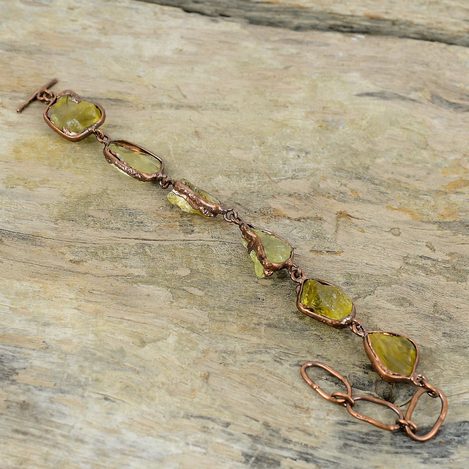 Citrine Rough Copper Gift For Love Electroformed Chain Adjustable Bracelet 6.0″