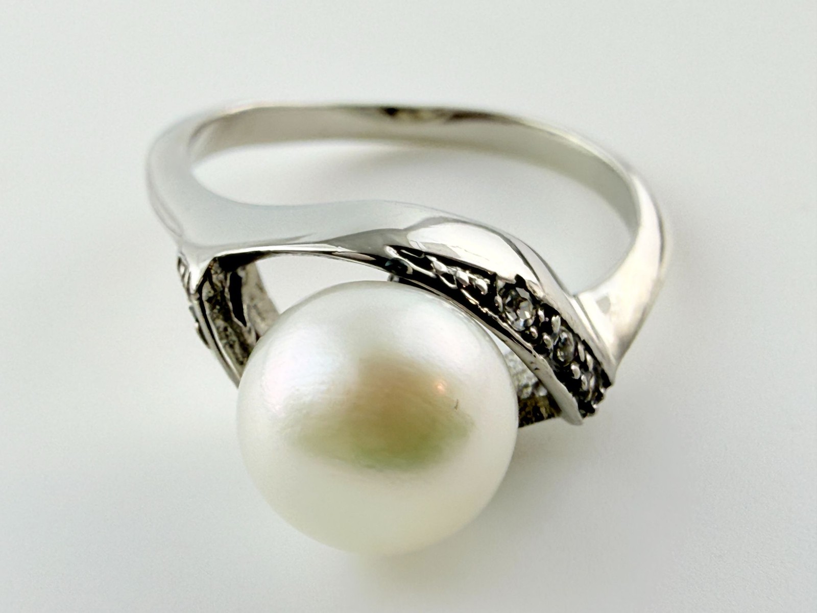 Stainless Steel Cultured Pearl and White CZ Ring Varied Sizes Available