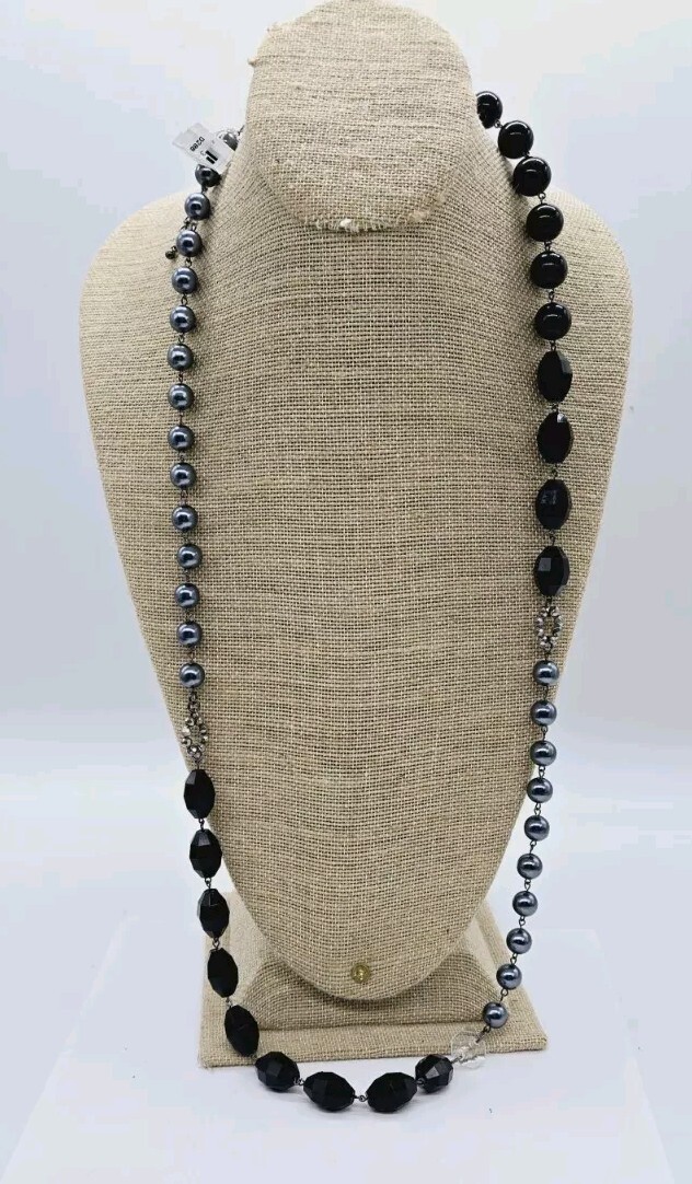 Beaded Black & Gray Silver Tone Beaded Long Necklace Lot of 2