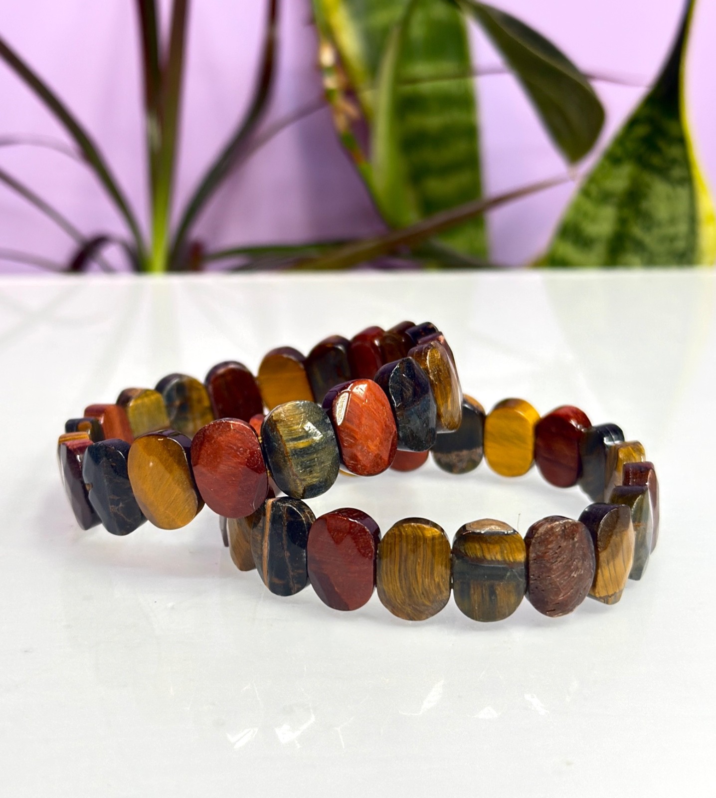 Wholesale 6 Pcs Mix Tigers Eye Faceted 7.5” Crystal Stretch Bracelet 15mm