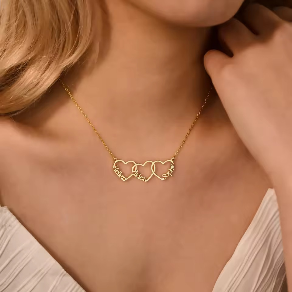 Custom Single Double Three Name Heart Pendant Necklace Jewelry Stainless Steel