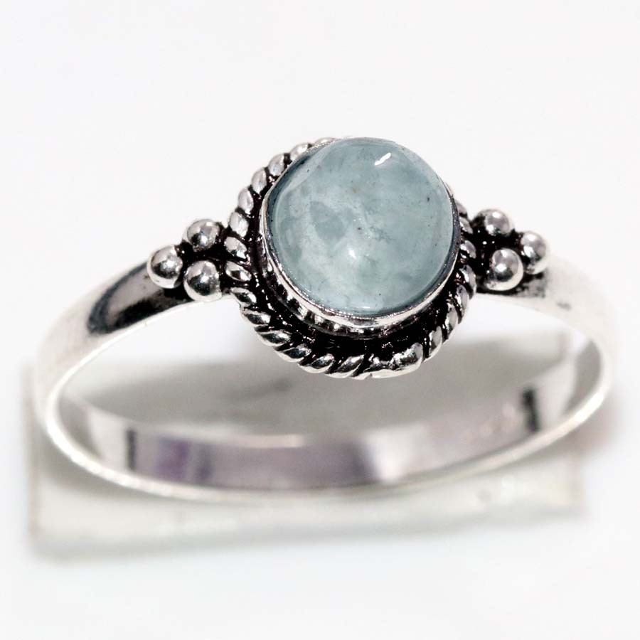 925 Silver Plated Pretty Aquamarine Ring US 8.5 Elegant Gift Design Trendy MJ
