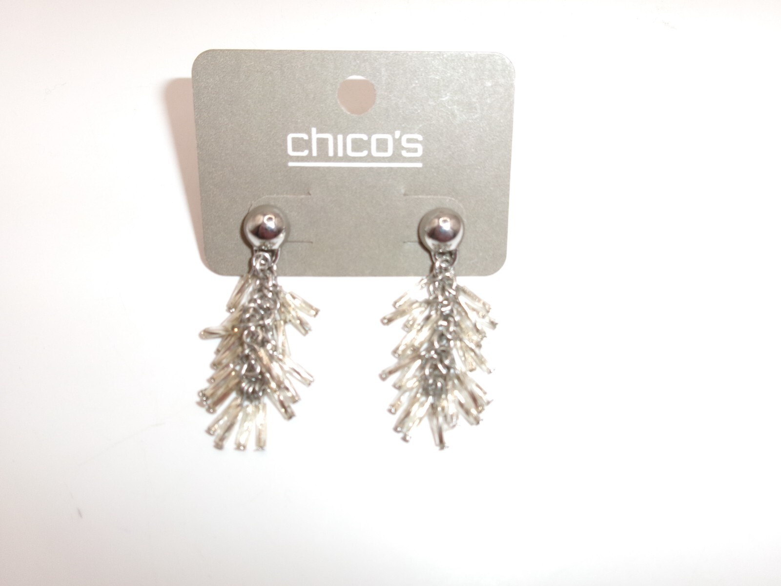 Chicos Pierced Earrings Silver Bead Cluster Dangle 1.75 inch NWT Boho Fancy