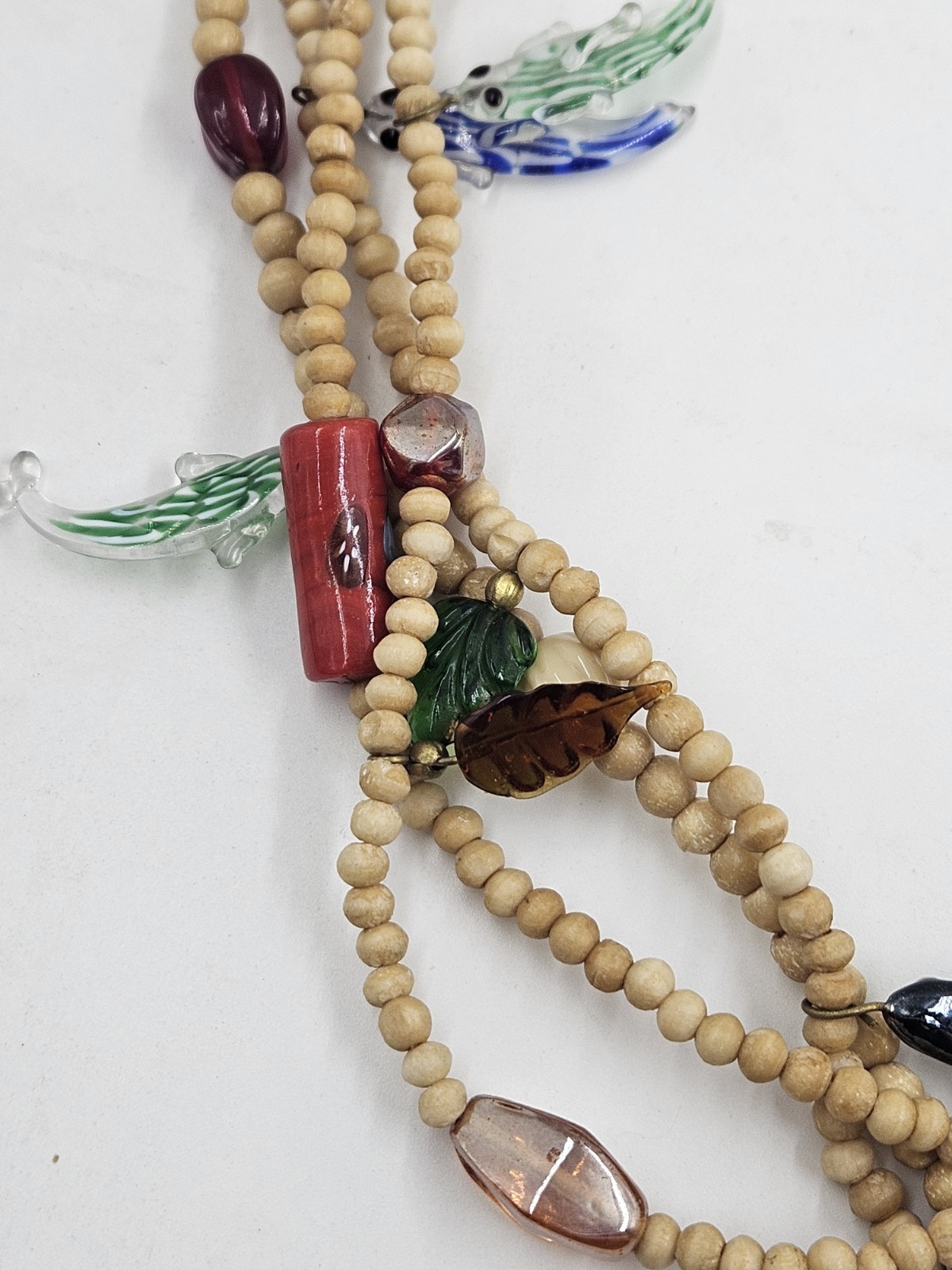 4-strand Fetish Beaded Necklace with branch coral art glass Multicolor
