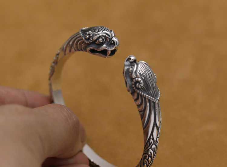 Viking Fenrir Pengan pure Solid 925 Sterling Silver Handmade Warriors Bracelet