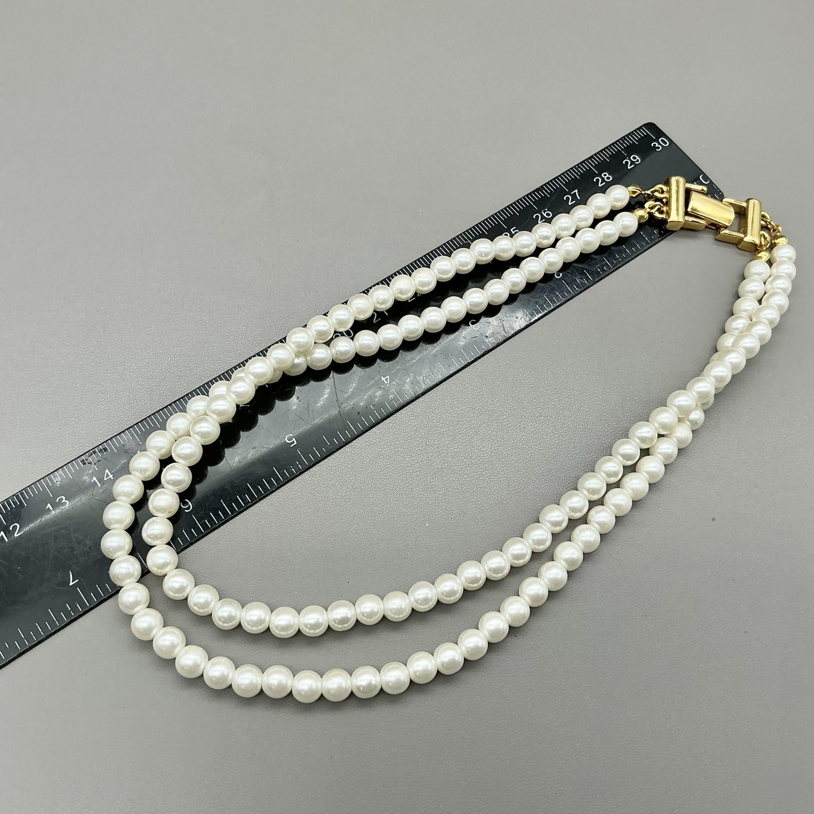 Vintage Napier Necklace White Faux Pearl Double Strand Collar Statement Womens