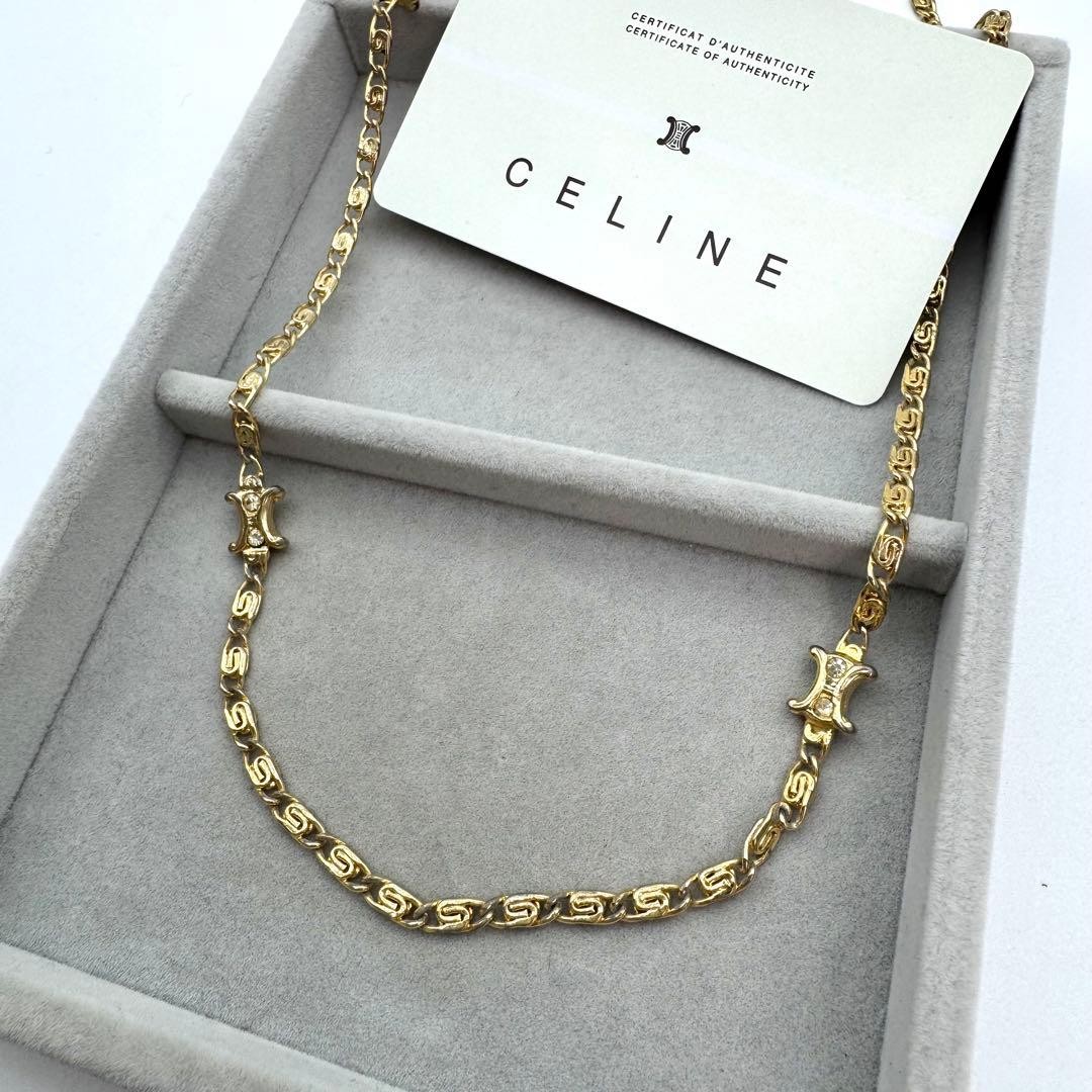Genuine CELINE Triomphe Long Chain Necklace 80cm 31in Gold Used From Japan
