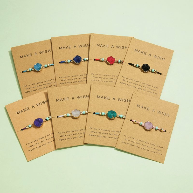Natural Stone Crystal Braided Rope Bracelet Friendship Couple Card Jewelry Gift