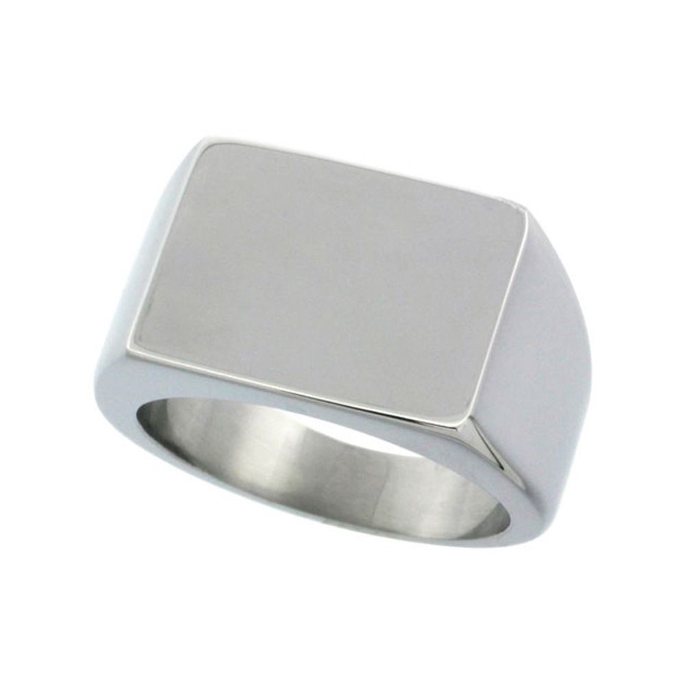 Surgical Steel rectangular Signet Ring Solid Back Flawless Finish 1/2″ size 8-13