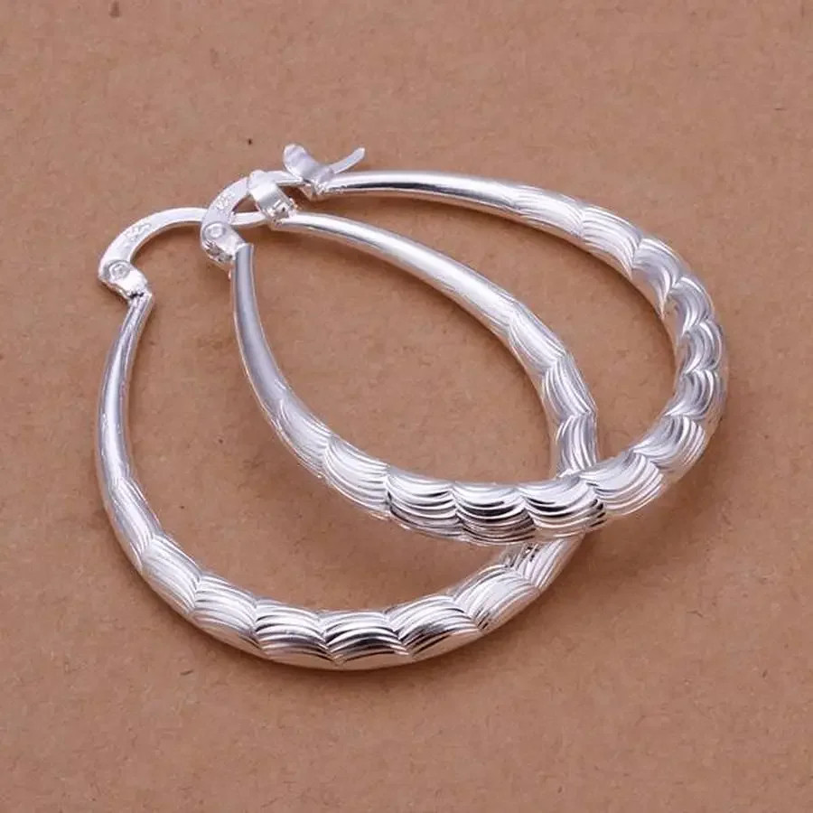 925 Sterling Solid Silver Hoop Pierced Earrings For Women