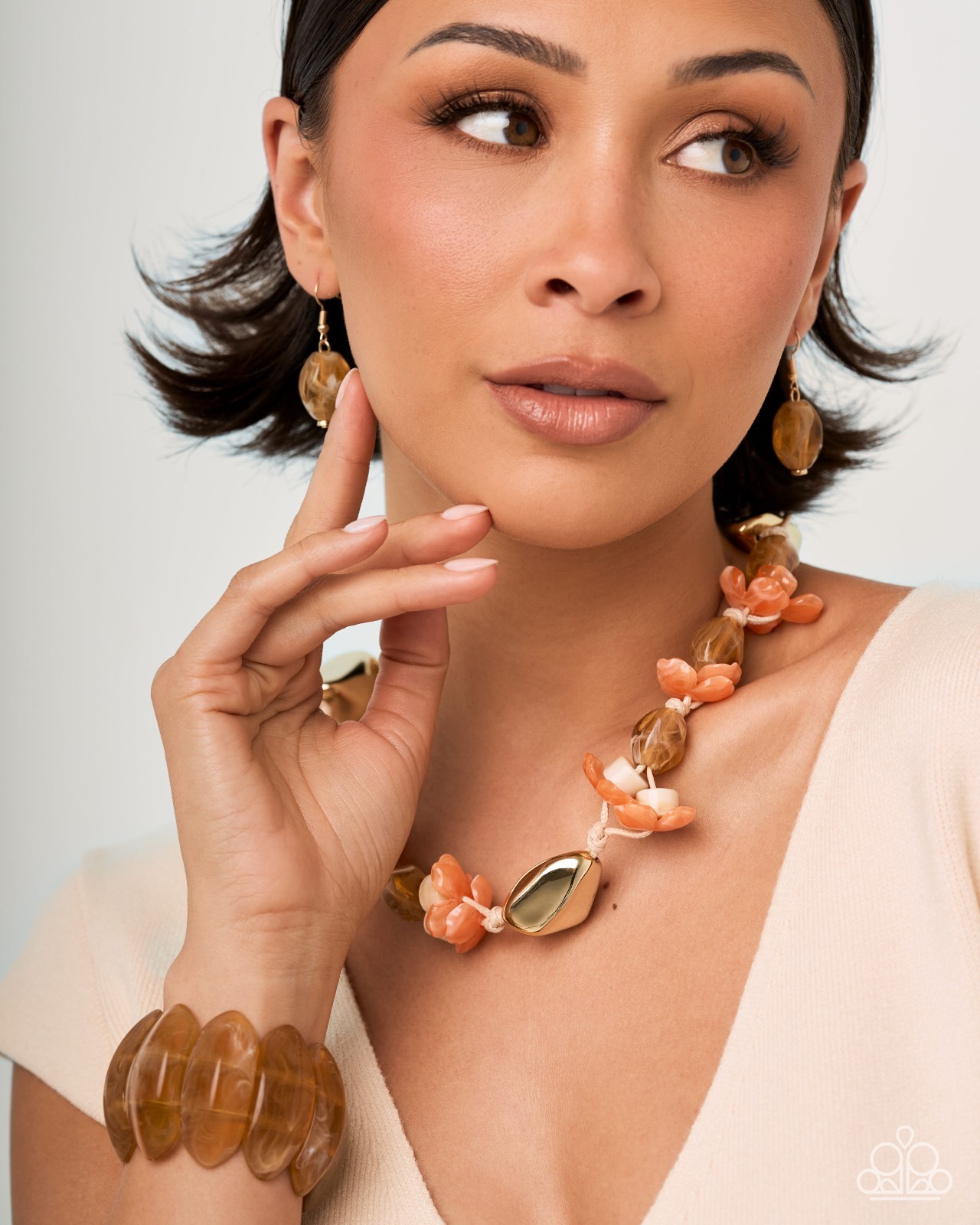 Paparazzi Spunky Springtime – Brown – Transparent , Swirled Acrylic – Stretch Br