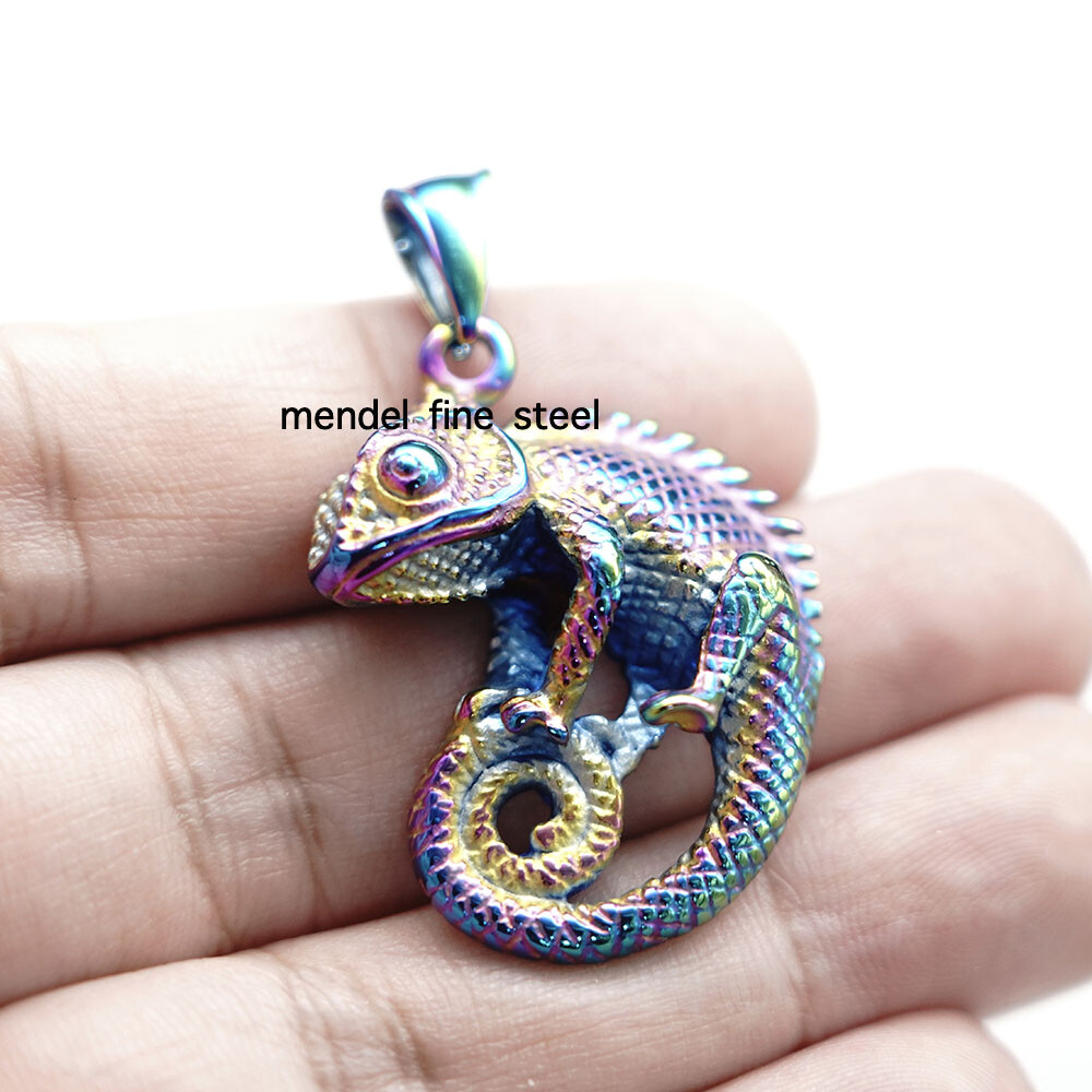 MENDEL Boys Cool Stainless Steel Chameleon Lizard Pendant Necklace For Women
