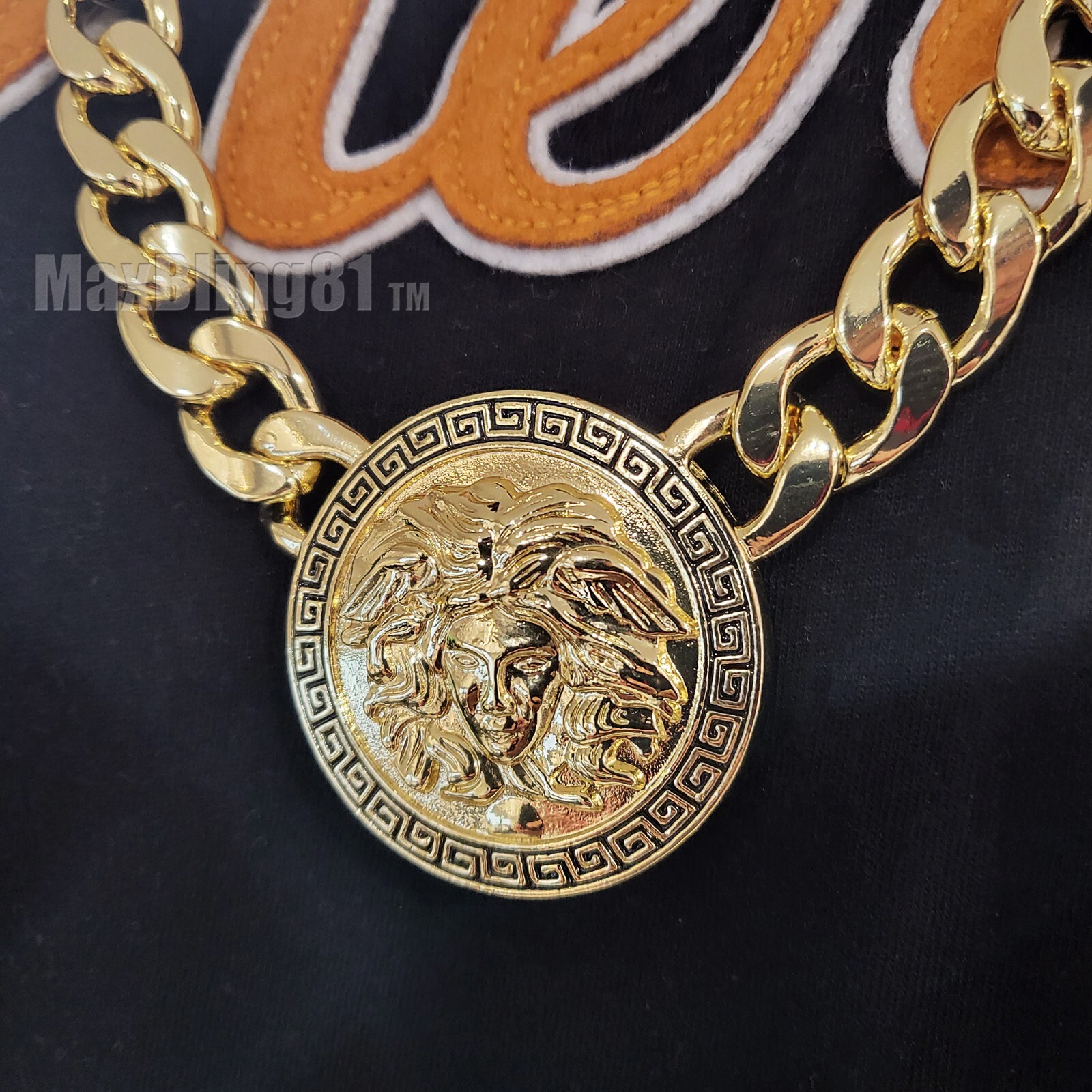 Gold Plated Medusa Head 3 Medallion Cuban Link Chain Necklace & 10mm 30″ Chain