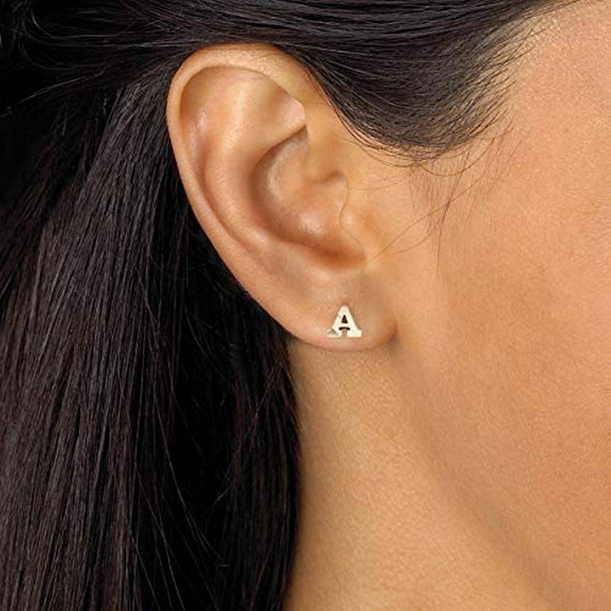 Solid 14k Yellow Gold Small Diamond-cut A-Z Initial Stud Earrings – Initial