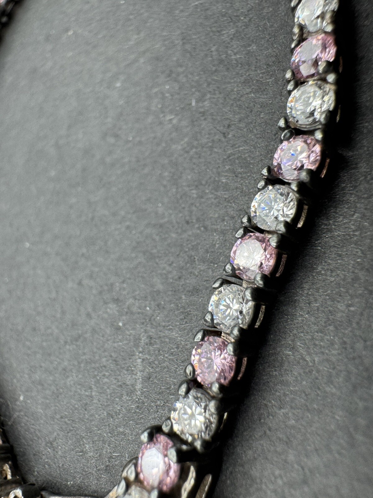 Sterling Silver 925 AHM Bracelet Pale Pink And White Cubic Zirconia 7.5” Cute!