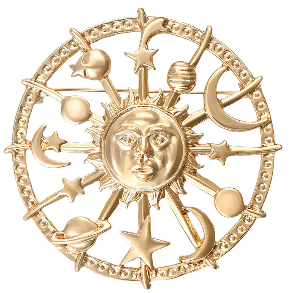 Gold Sun Moon Star Brooch Enamel Celestial Pin Islamic Jewelry Ramadan Eid Gift