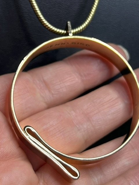 B5244 JENNY BIRD Open Circle Statement Pendant Necklace 30″ Gold Tone Modern