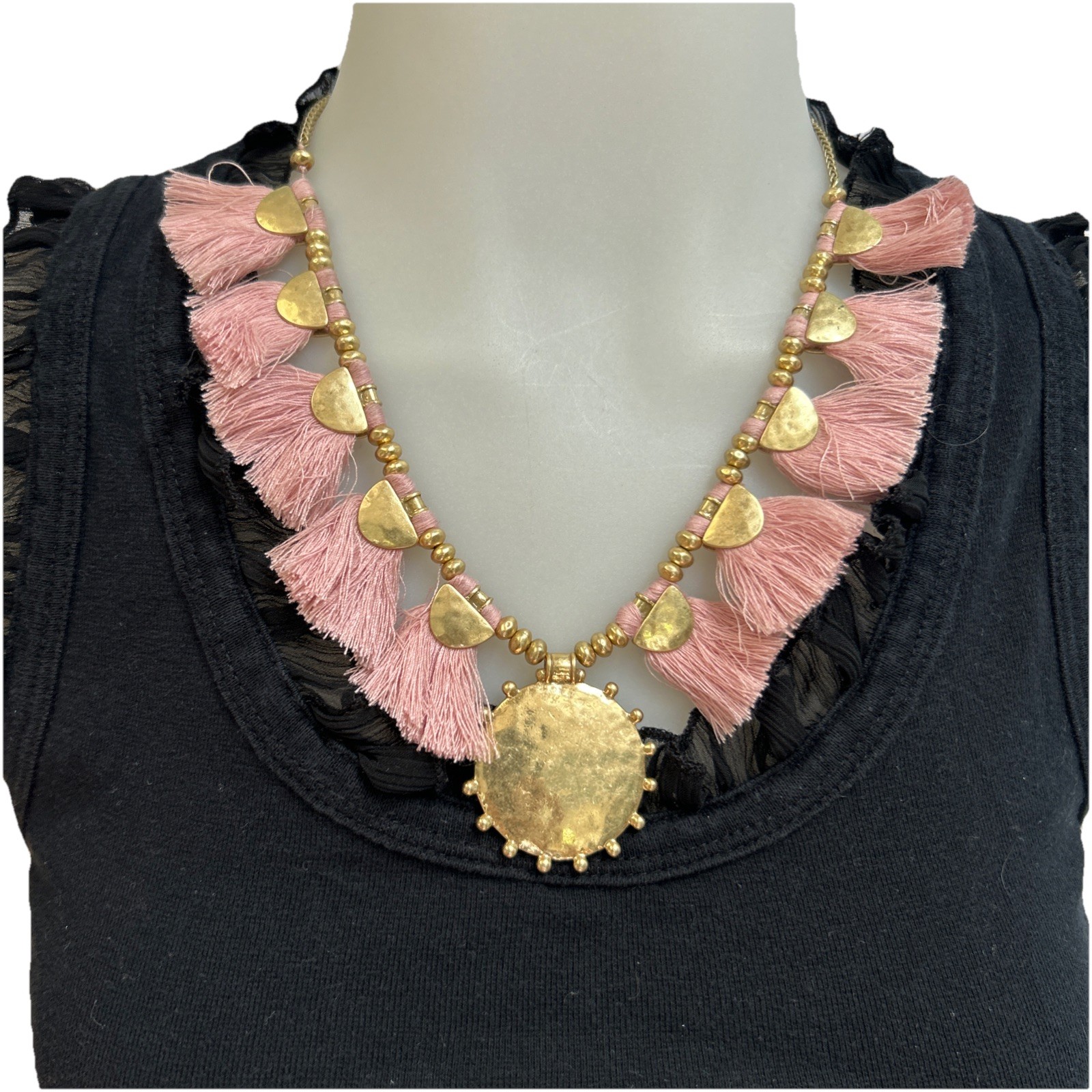 Lucky Brand Pink & Gold Tassel Necklace Reversible