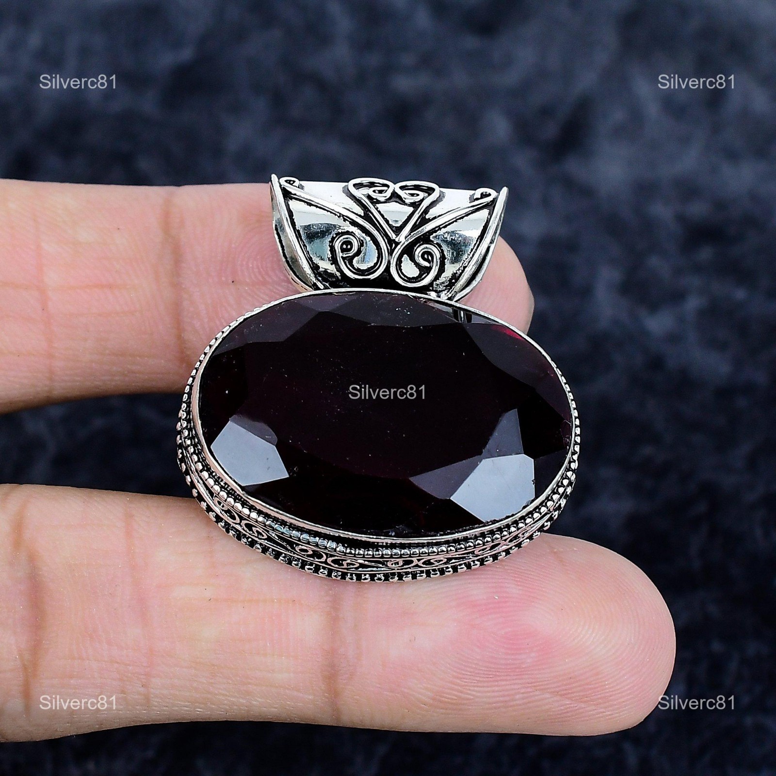 Oval January Garnet Stone Handmade Bezel Wedding New Pendant 925 Sterling Silver