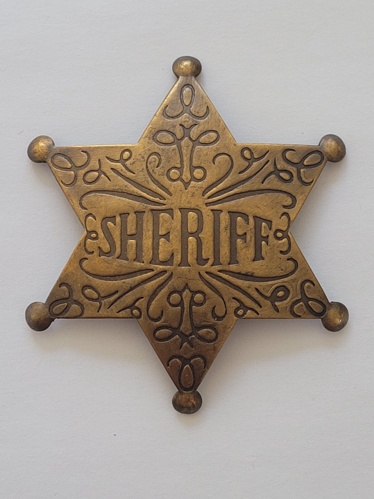 Solid Brass Sheriff Star Filigree Badge Collectable Western Wild West Badge