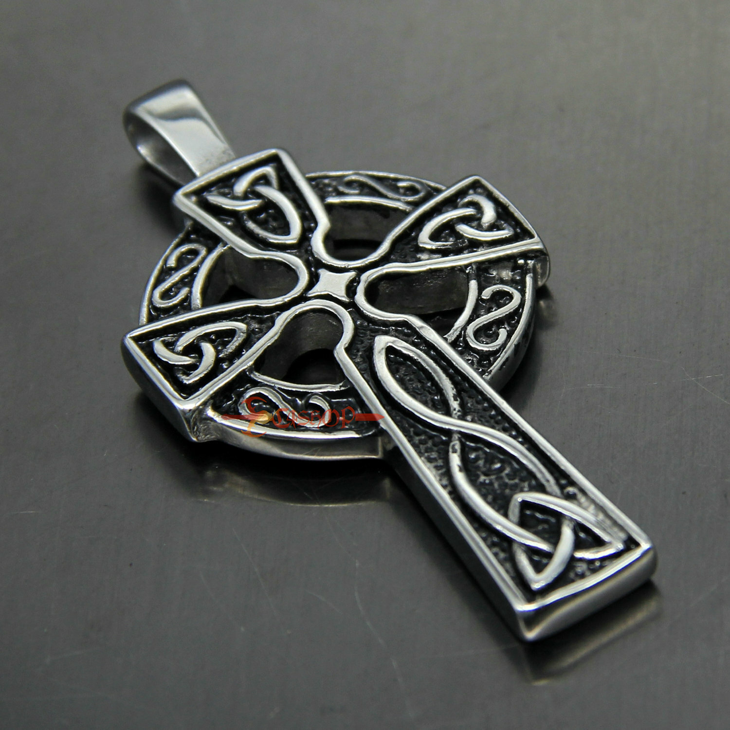 Mens Celtic Cross Pendant Chain Necklace Stainless Steel Irish Knot Silver/Black