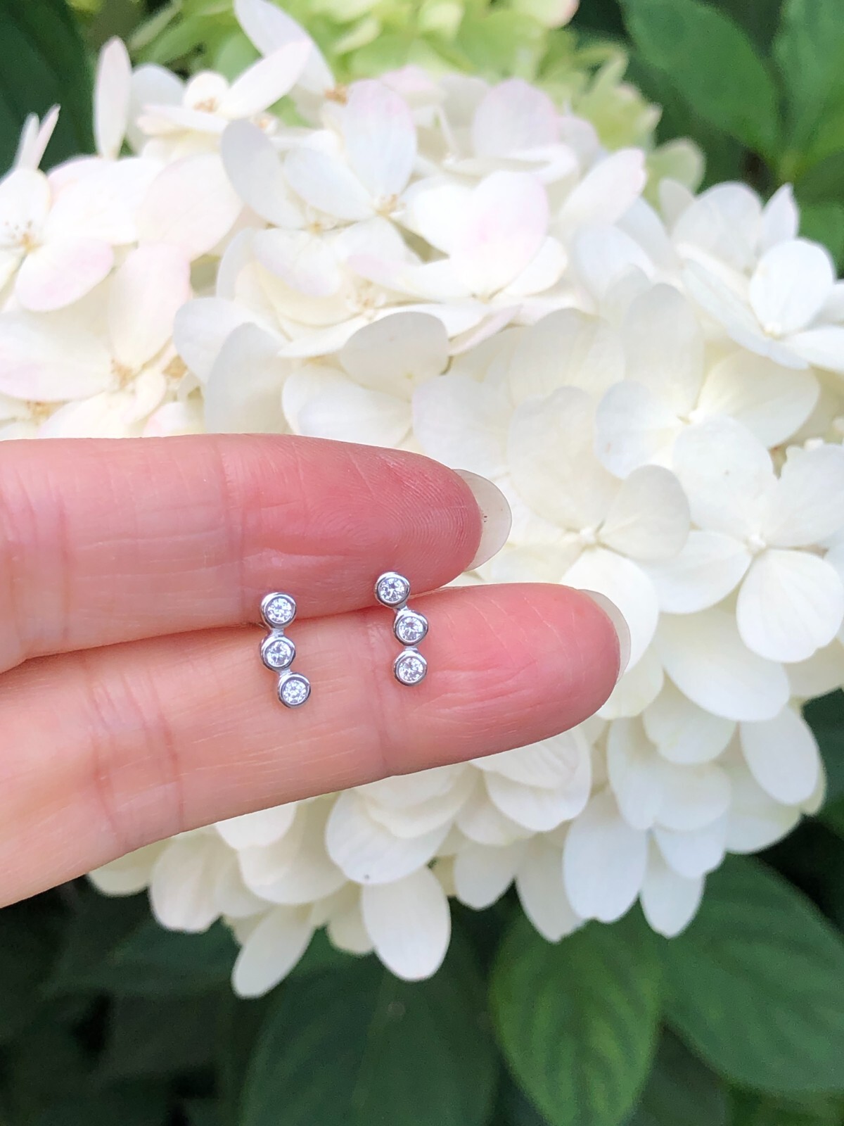 925 Sterling Silver Bezel Cz Three Stone Bar Stud Earrings Womens 9mm Tiny
