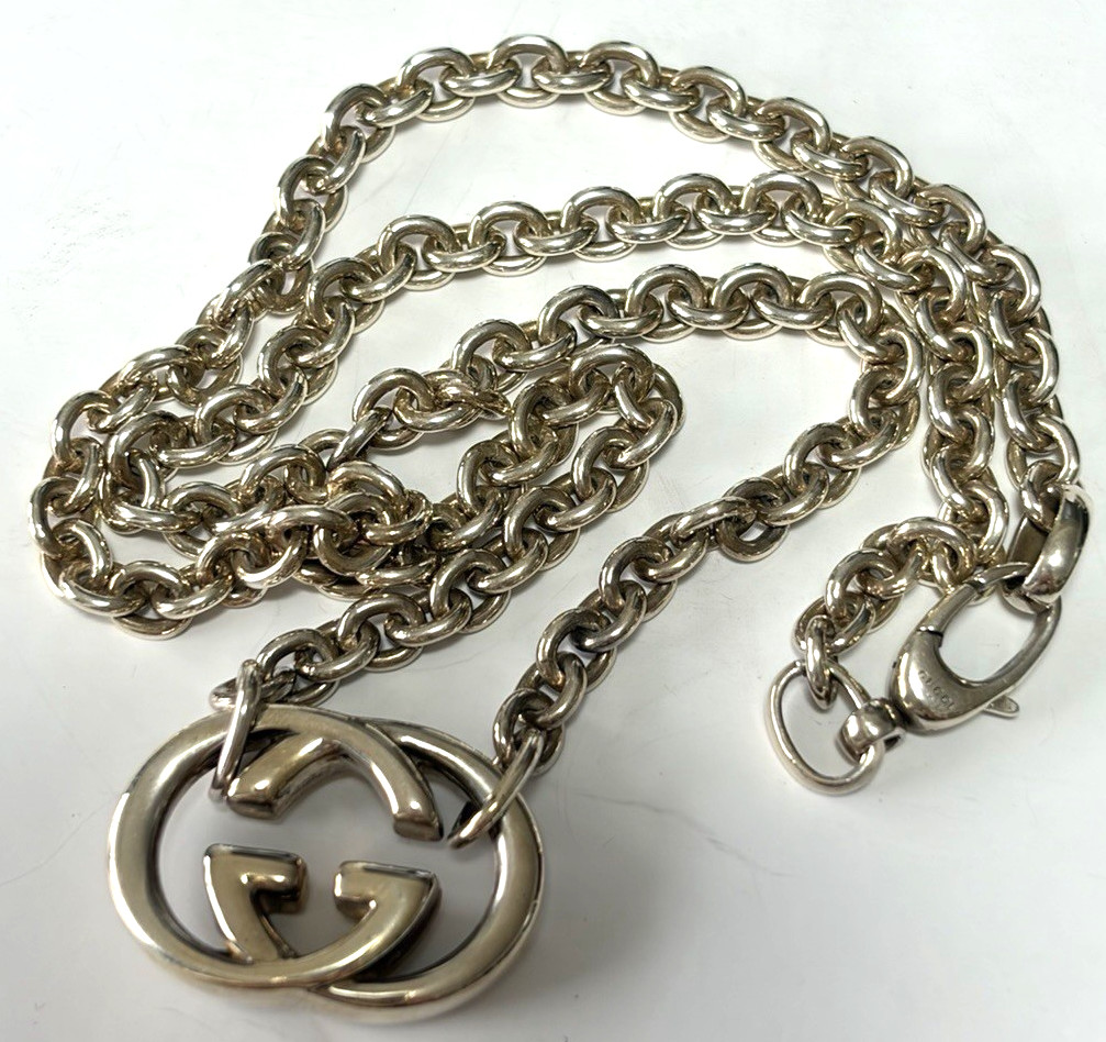 Gucci Interlocking Necklace Sterling Silver 925 Pendant with Box and Accessories