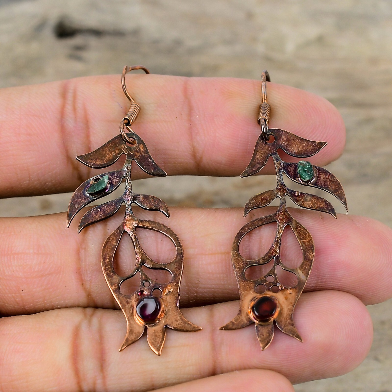 Pink Tourmaline Rough Copper Gift For Friend Electroformed Earrings 2.48″